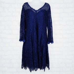 Always Indigo | Blue Lace Bell Sleeve Dress - 2X